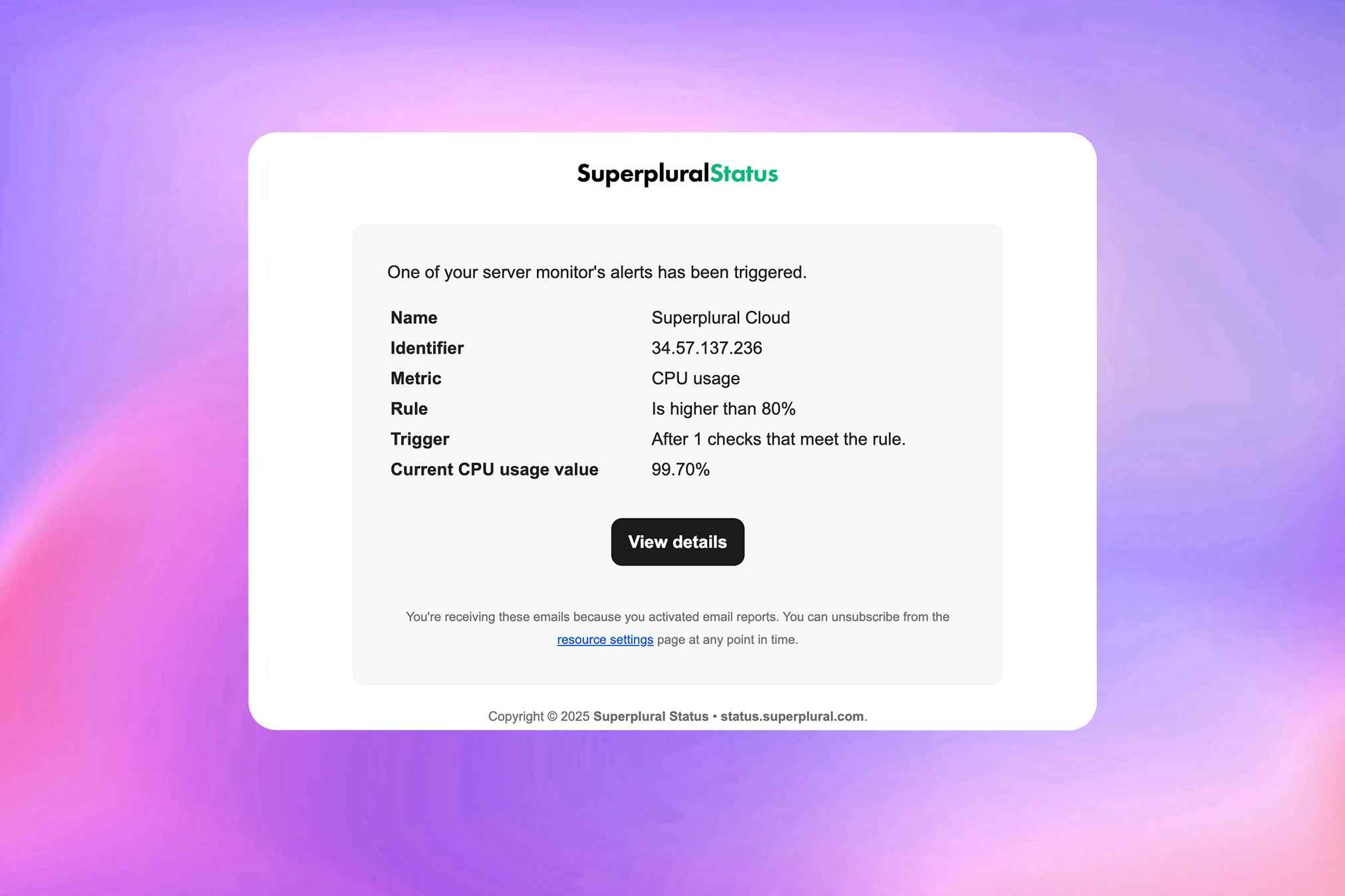 Screenshot of the app email alerts feature