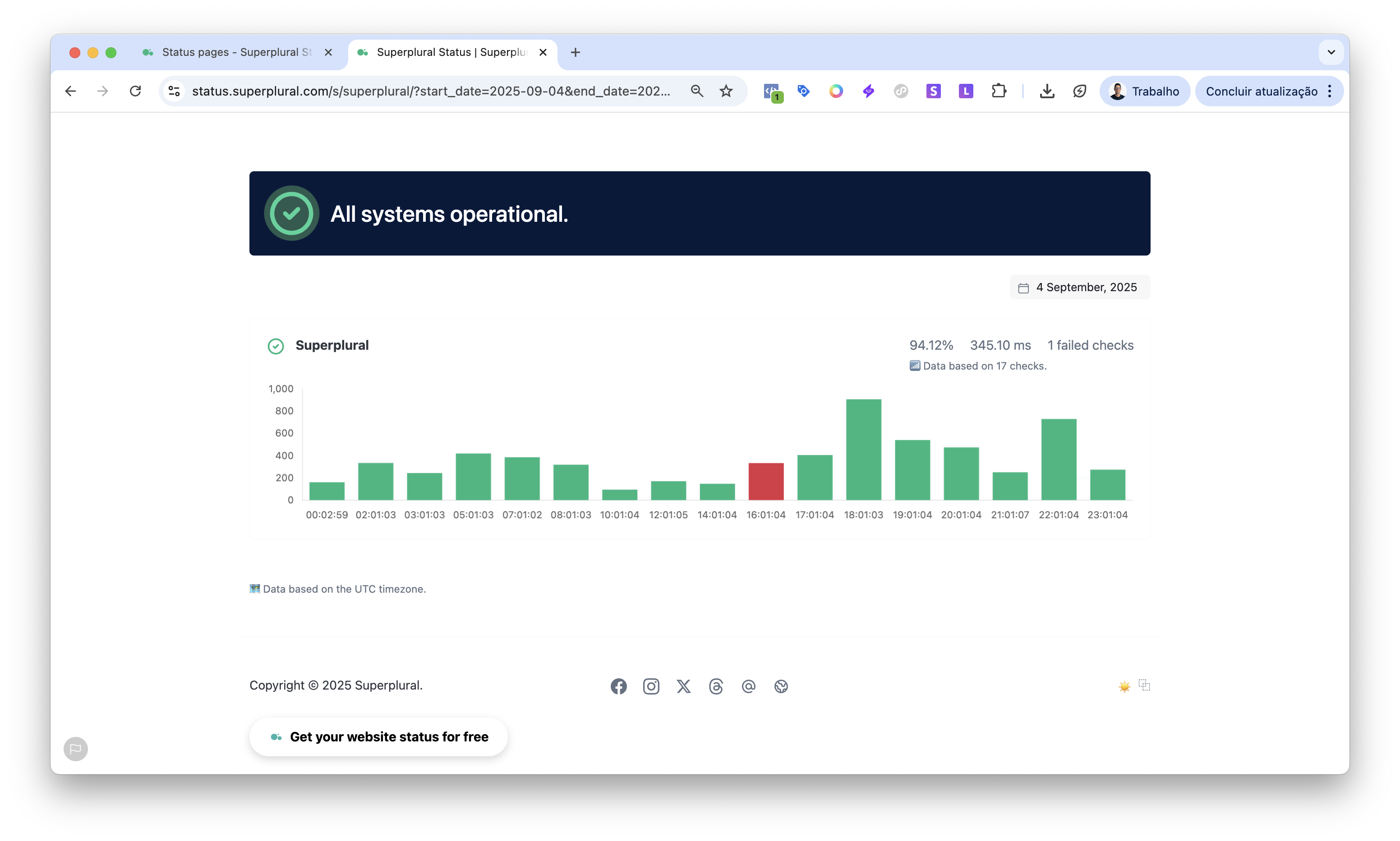 Screenshot of the app status page example
